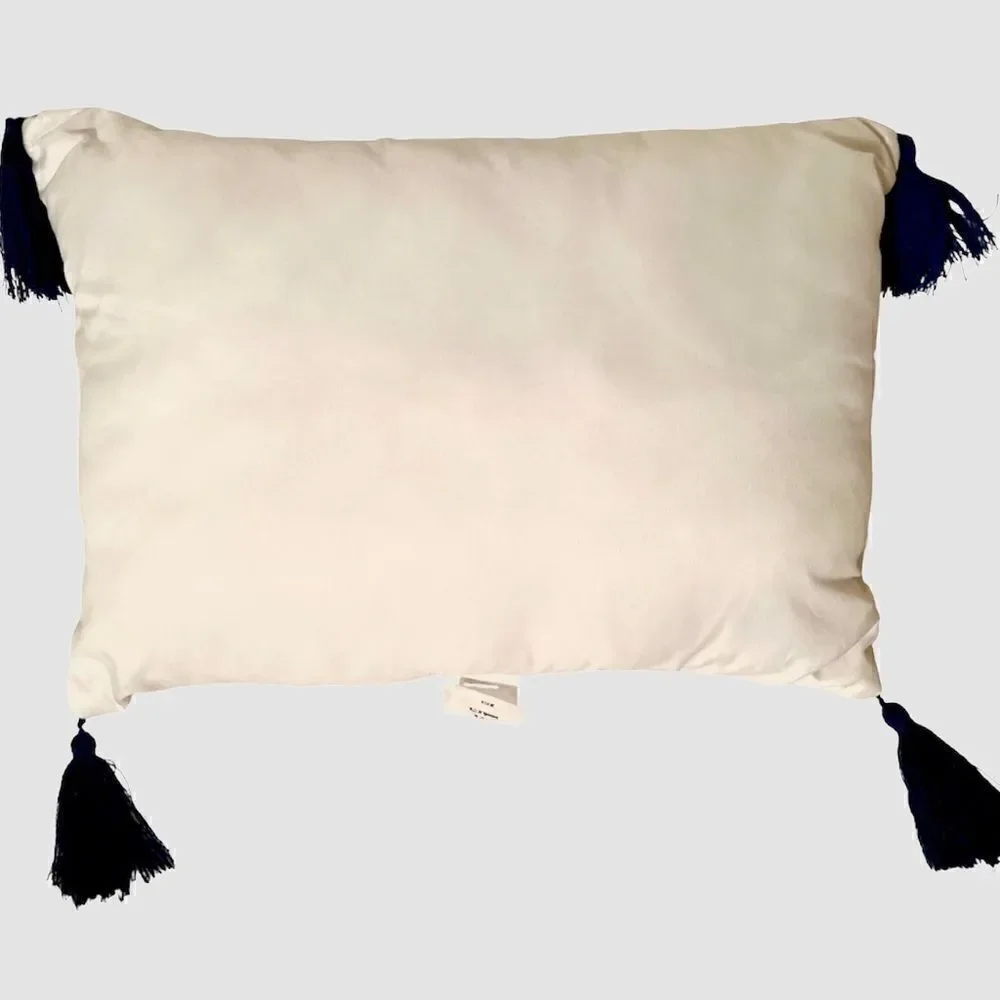 Mainstays Throw Pillow White w Blue/Pink Embroidery Approximately 16”x12”.